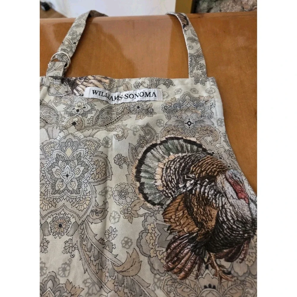 Williams Sonoma Apron adult Plymouth Turkey Paisley Adj Strap Gold Brown Beige